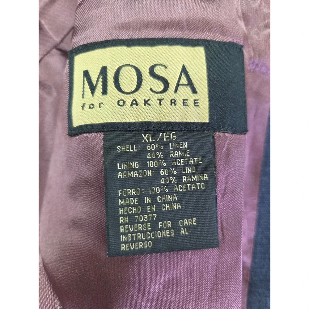 Mosa for Oaktree Mens XL Navy Blue Linen Ramie Blend 3 Button Blazer Jacket